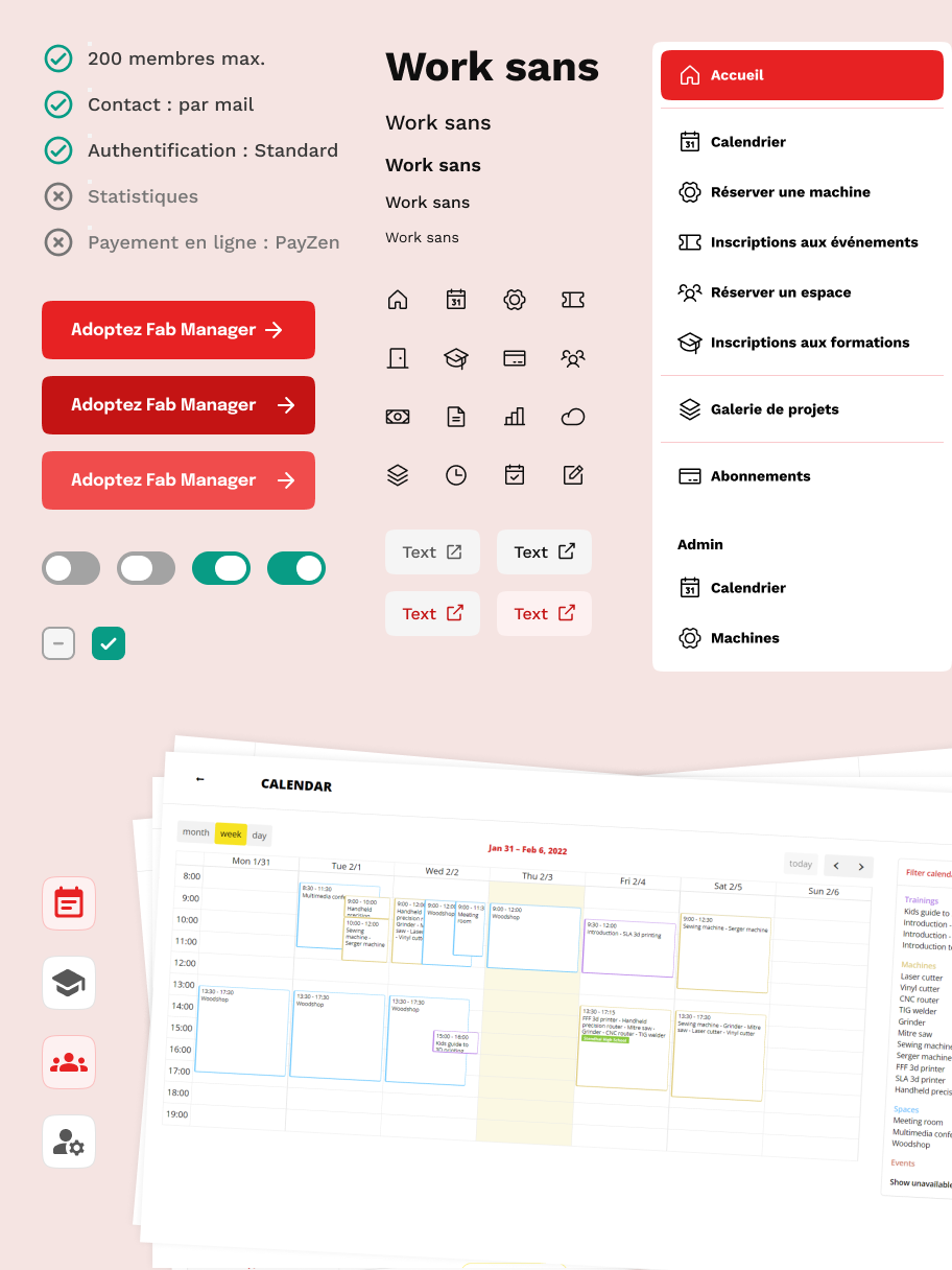 Déclinaison de la nouvelle charte graphique et palette de couleurs de Fab Manager