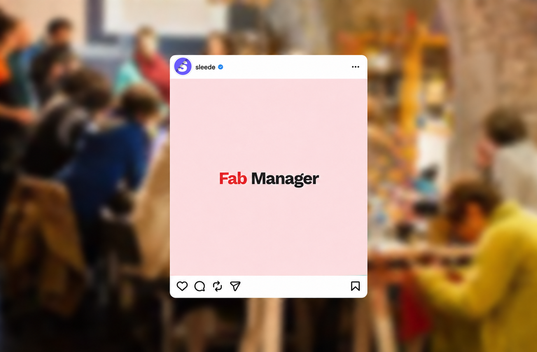 Publication sociale Fab Manager avec avatar et icônes de réaction